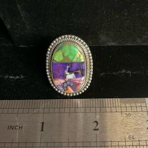 Vibrant 925 Sterling Silver & Pink Dahlia , Purple & Green Mohave Turquoise